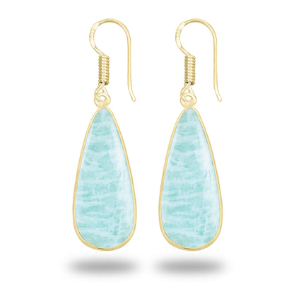 Amazonite Earrings – 18K Gold-Plated Bezel, Handmade Minimal Design | Made to Order
