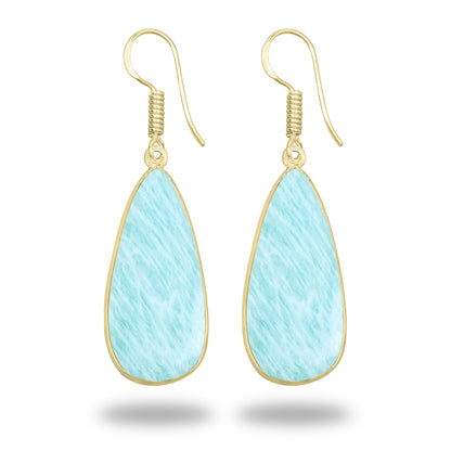 Amazonite Earrings – 18K Gold-Plated Bezel, Handmade Minimal Design | Made to Order