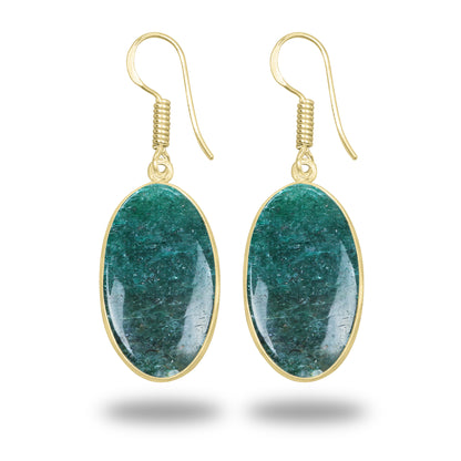 Green Aventurine Earrings – 18K Gold-Plated Bezel, Handmade Minimal Design | Made to Order