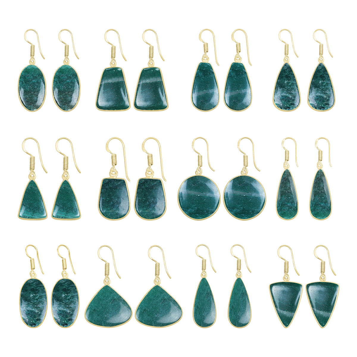 Green Aventurine Earrings – 18K Gold-Plated Bezel, Handmade Minimal Design | Made to Order