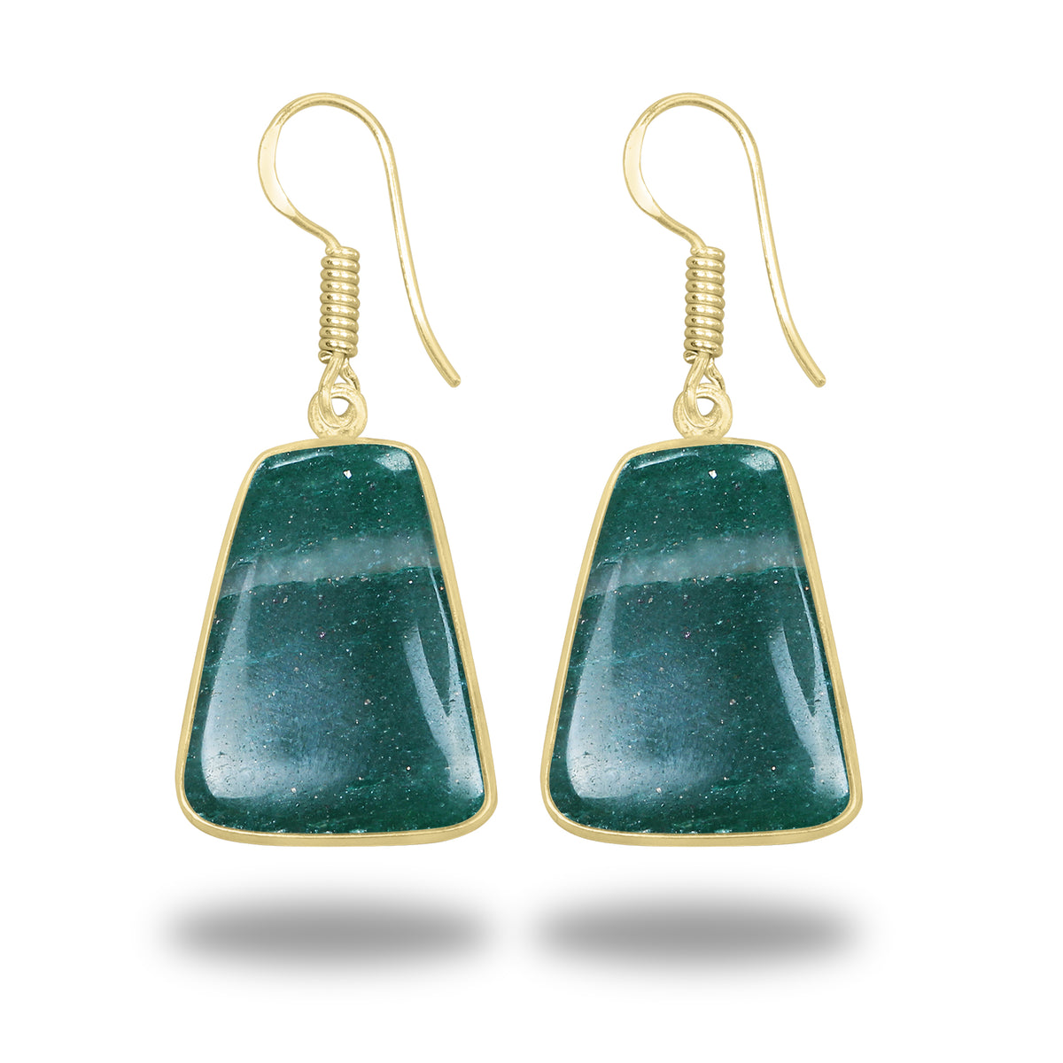 Green Aventurine Earrings – 18K Gold-Plated Bezel, Handmade Minimal Design | Made to Order