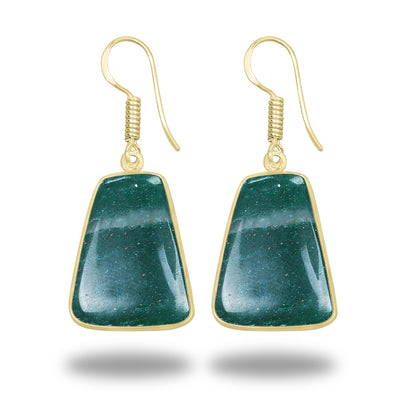 Green Aventurine Earrings – 18K Gold-Plated Bezel, Handmade Minimal Design | Made to Order
