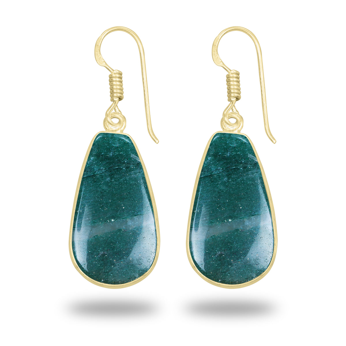 Green Aventurine Earrings – 18K Gold-Plated Bezel, Handmade Minimal Design | Made to Order
