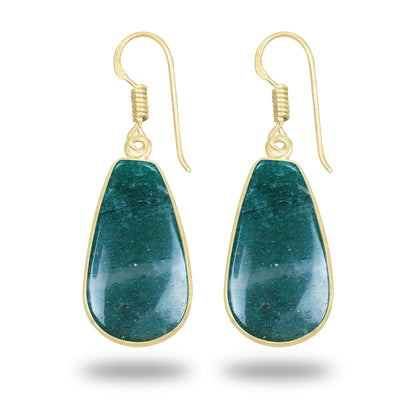 Green Aventurine Earrings – 18K Gold-Plated Bezel, Handmade Minimal Design | Made to Order