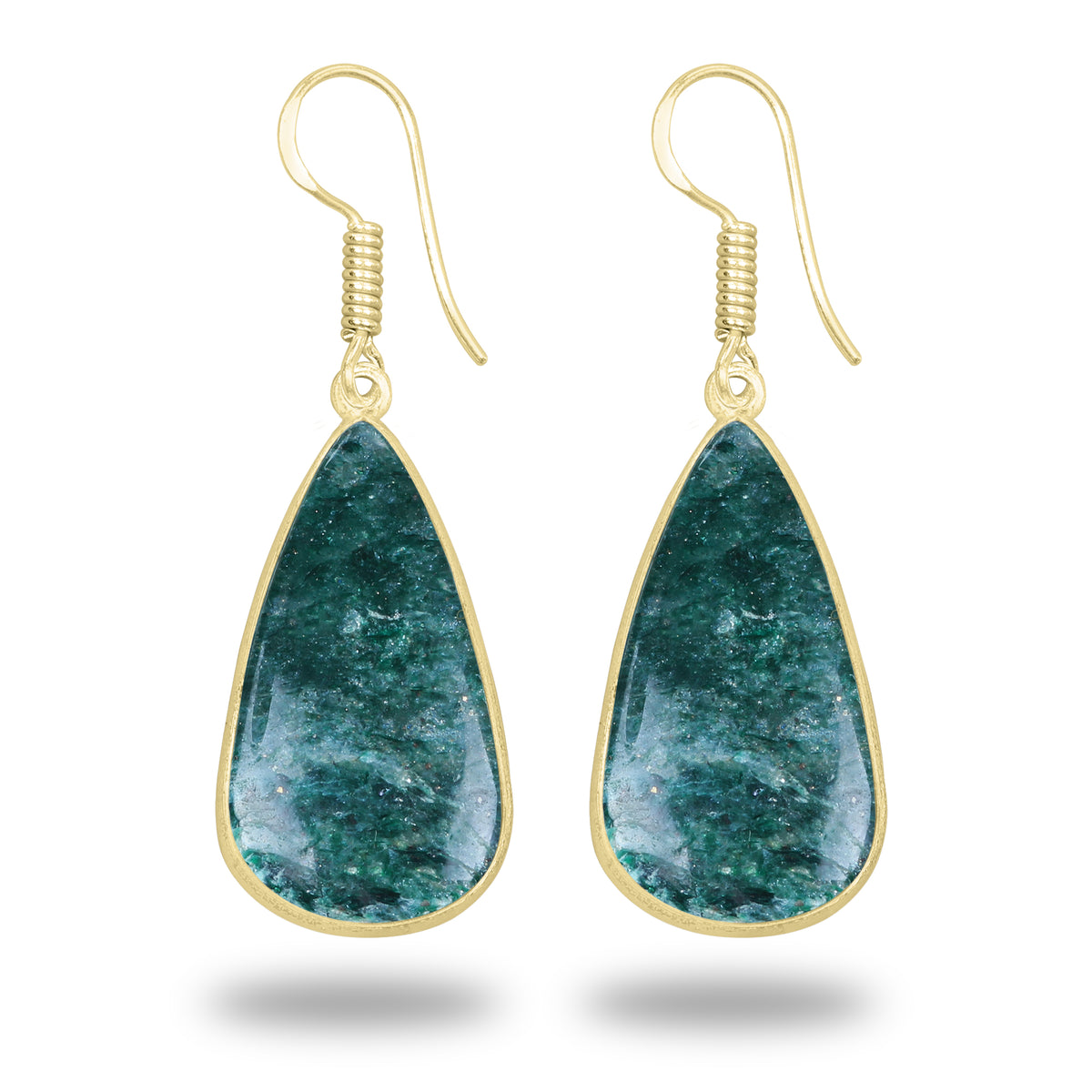 Green Aventurine Earrings – 18K Gold-Plated Bezel, Handmade Minimal Design | Made to Order