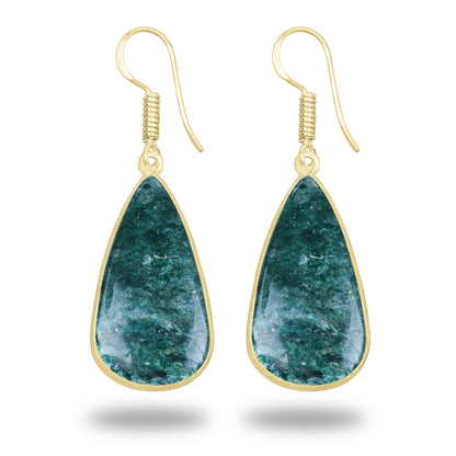 Green Aventurine Earrings – 18K Gold-Plated Bezel, Handmade Minimal Design | Made to Order