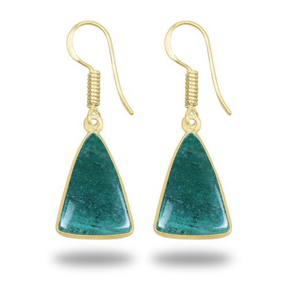 Green Aventurine Earrings – 18K Gold-Plated Bezel, Handmade Minimal Design | Made to Order