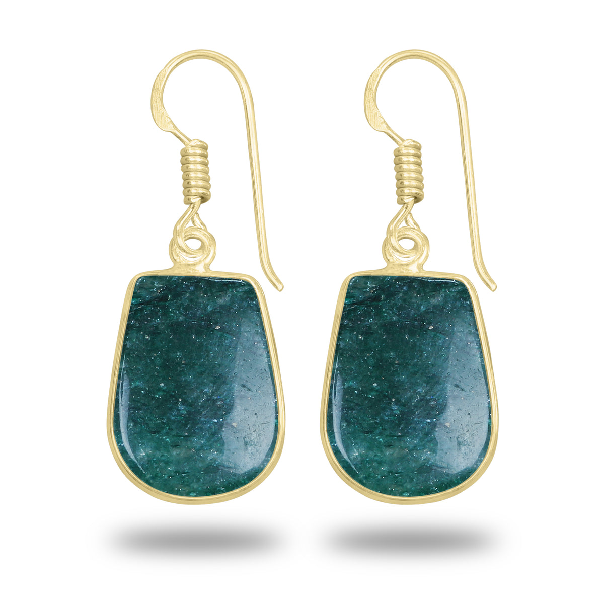 Green Aventurine Earrings – 18K Gold-Plated Bezel, Handmade Minimal Design | Made to Order