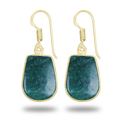 Green Aventurine Earrings – 18K Gold-Plated Bezel, Handmade Minimal Design | Made to Order