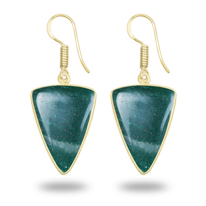 Green Aventurine Earrings – 18K Gold-Plated Bezel, Handmade Minimal Design | Made to Order