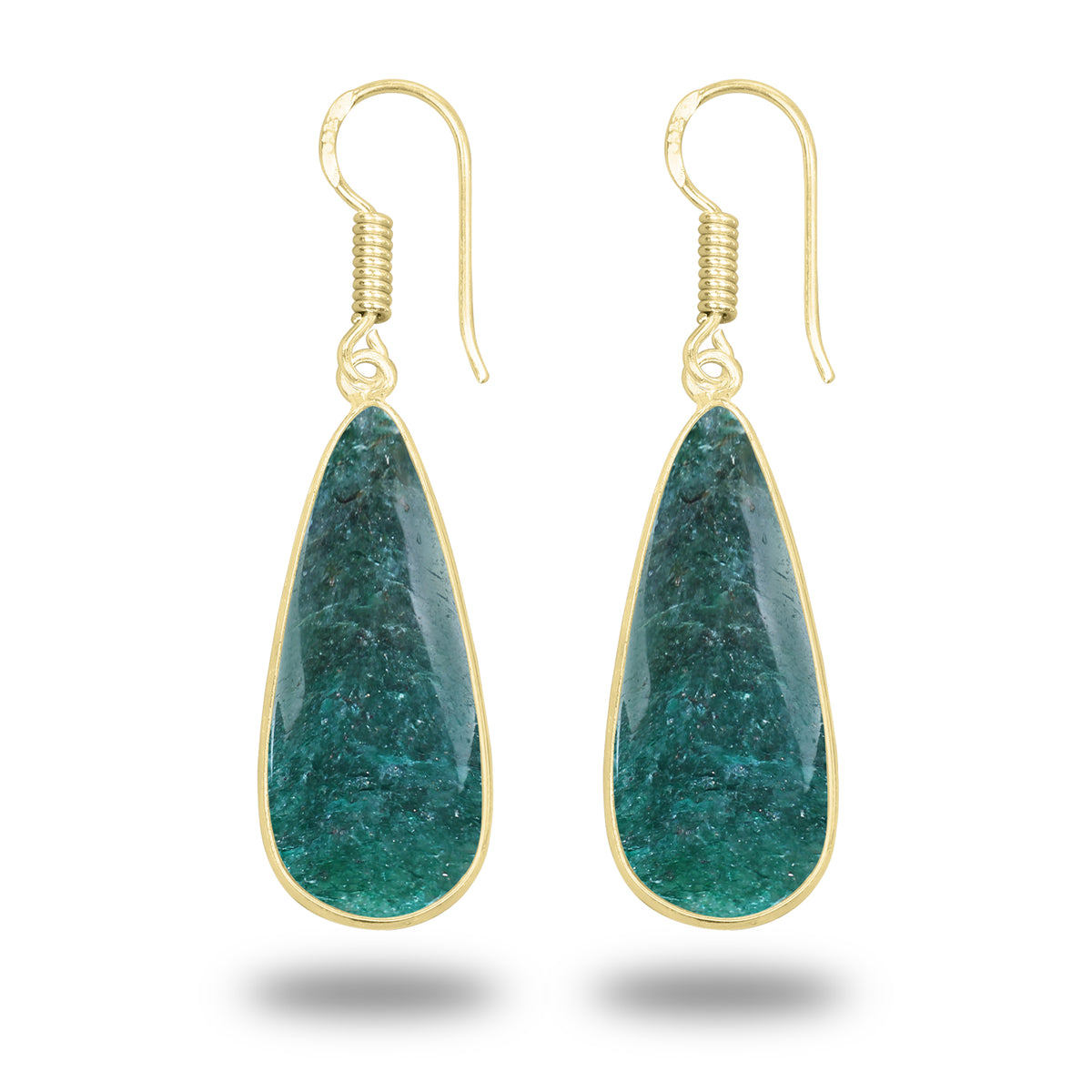 Green Aventurine Earrings – 18K Gold-Plated Bezel, Handmade Minimal Design | Made to Order