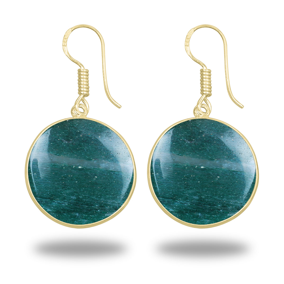 Green Aventurine Earrings – 18K Gold-Plated Bezel, Handmade Minimal Design | Made to Order