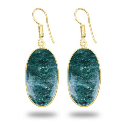 Green Aventurine Earrings – 18K Gold-Plated Bezel, Handmade Minimal Design | Made to Order