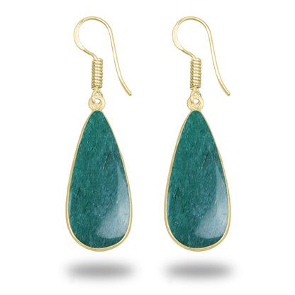 Green Aventurine Earrings – 18K Gold-Plated Bezel, Handmade Minimal Design | Made to Order