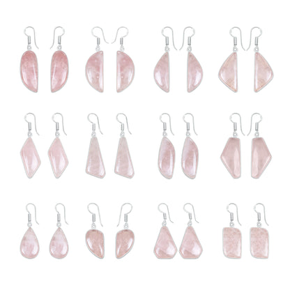 Rose Quartz Earrings – Minimalist, Silver-Plated | Wholesale Handmade Jewelry