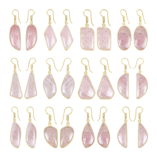 Rose Quartz Earrings – 18K Gold-Plated Bezel, Handmade Minimal Design | Made to Order