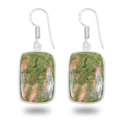 Unakite Earrings – Silver-Plated, Handmade, Green & Pink Stone | Wholesale