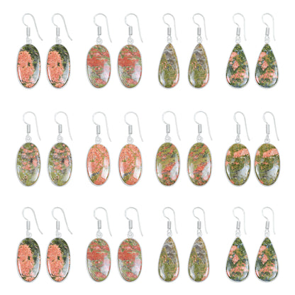Unakite Earrings – Silver-Plated, Handmade, Green & Pink Stone | Wholesale