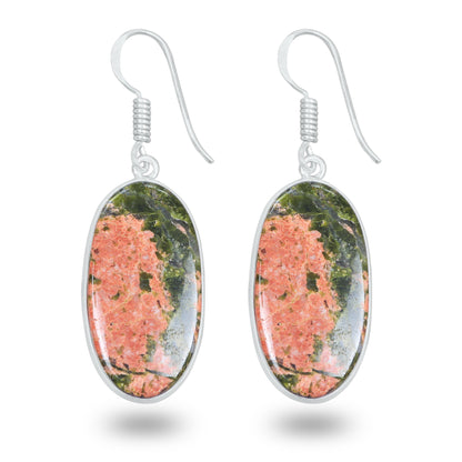 Unakite Earrings – Silver-Plated, Handmade, Green & Pink Stone | Wholesale