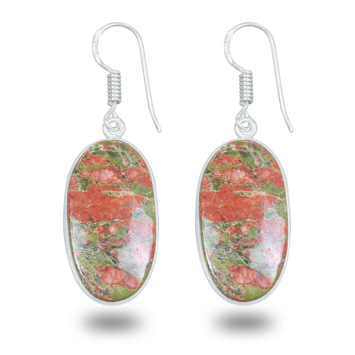 Unakite Earrings – Silver-Plated, Handmade, Green & Pink Stone | Wholesale