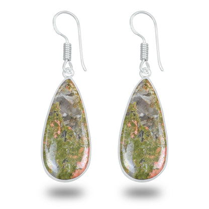 Unakite Earrings – Silver-Plated, Handmade, Green & Pink Stone | Wholesale