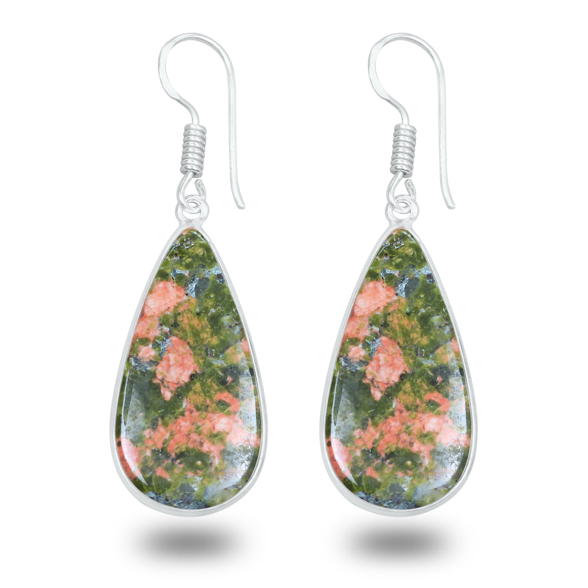Unakite Earrings – Silver-Plated, Handmade, Green & Pink Stone | Wholesale