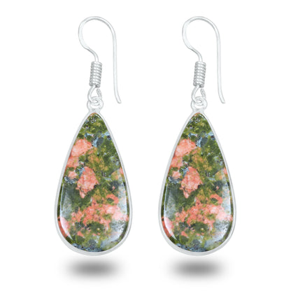Unakite Earrings – Silver-Plated, Handmade, Green & Pink Stone | Wholesale