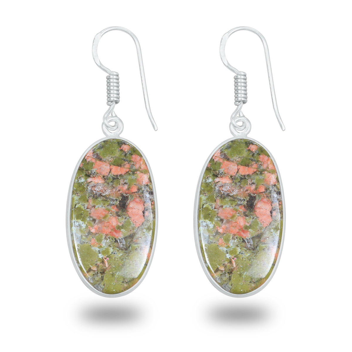 Unakite Earrings – Silver-Plated, Handmade, Green & Pink Stone | Wholesale