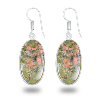 Unakite Earrings – Silver-Plated, Handmade, Green & Pink Stone | Wholesale