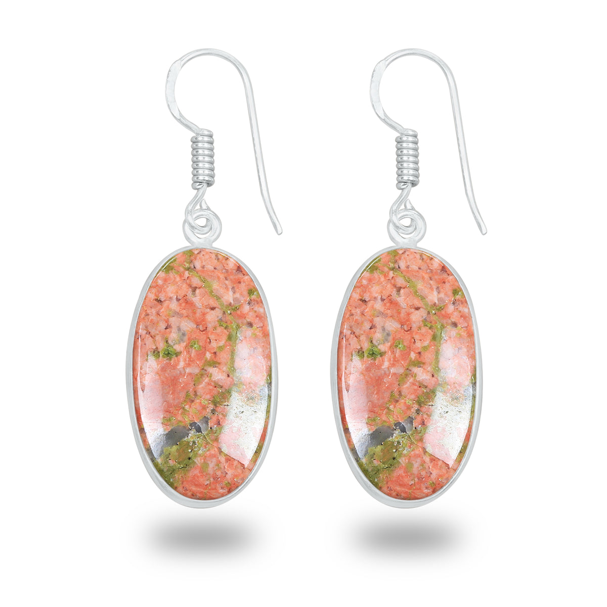 Unakite Earrings – Silver-Plated, Handmade, Green & Pink Stone | Wholesale
