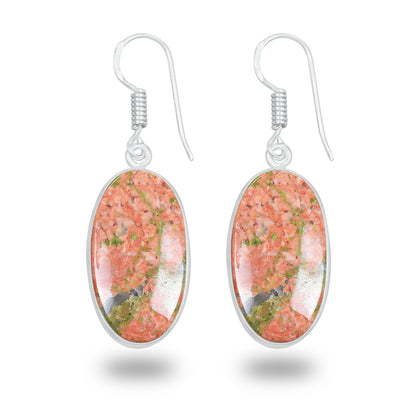 Unakite Earrings – Silver-Plated, Handmade, Green & Pink Stone | Wholesale