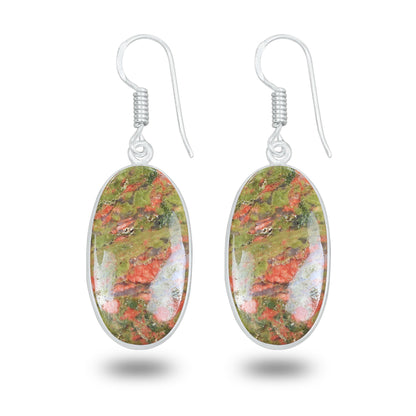 Unakite Earrings – Silver-Plated, Handmade, Green & Pink Stone | Wholesale