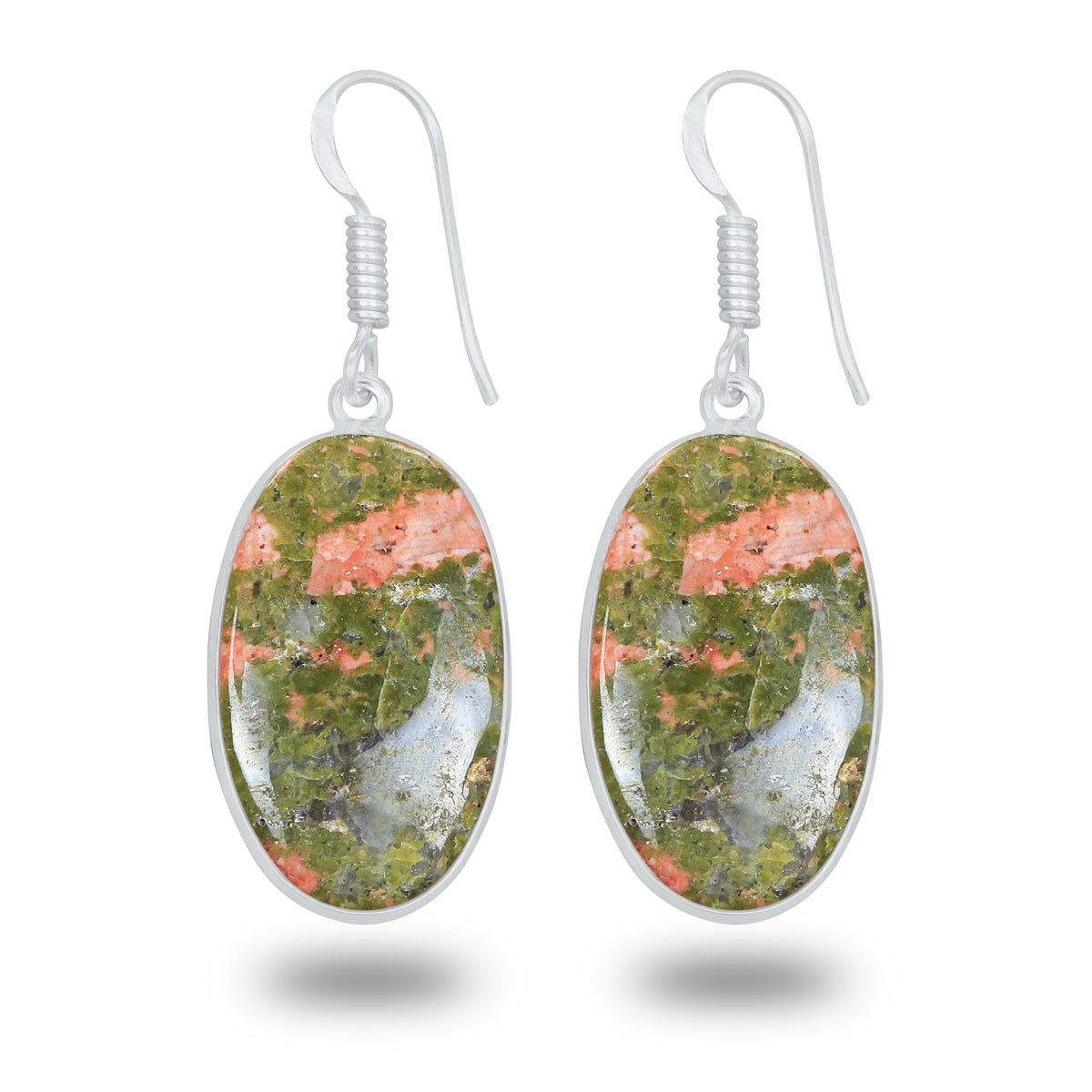 Unakite Earrings – Silver-Plated, Handmade, Green & Pink Stone | Wholesale