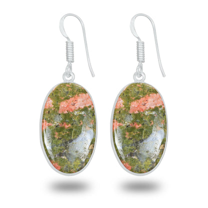 Unakite Earrings – Silver-Plated, Handmade, Green & Pink Stone | Wholesale
