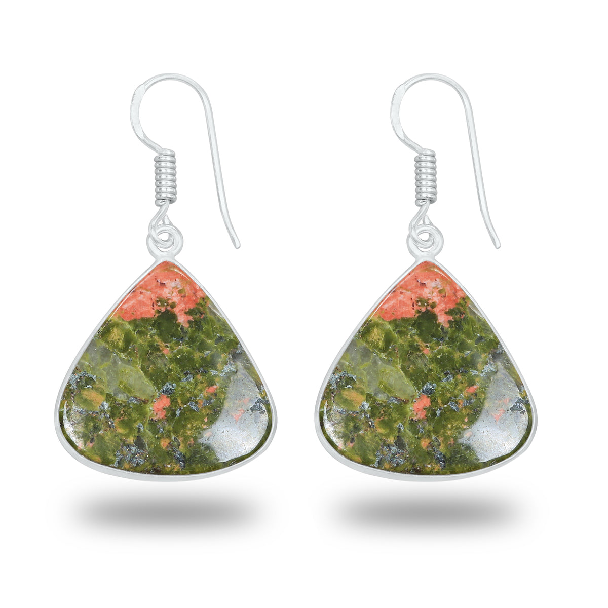 Unakite Earrings – Silver-Plated, Handmade, Green & Pink Stone | Wholesale