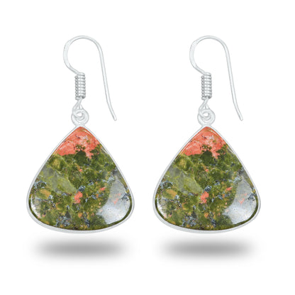 Unakite Earrings – Silver-Plated, Handmade, Green & Pink Stone | Wholesale