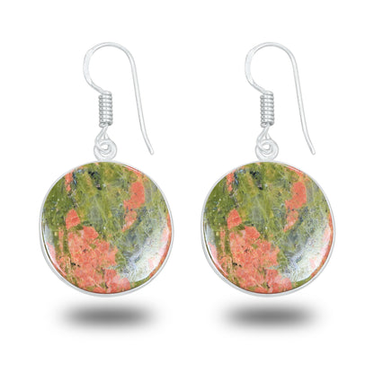 Unakite Earrings – Silver-Plated, Handmade, Green & Pink Stone | Wholesale
