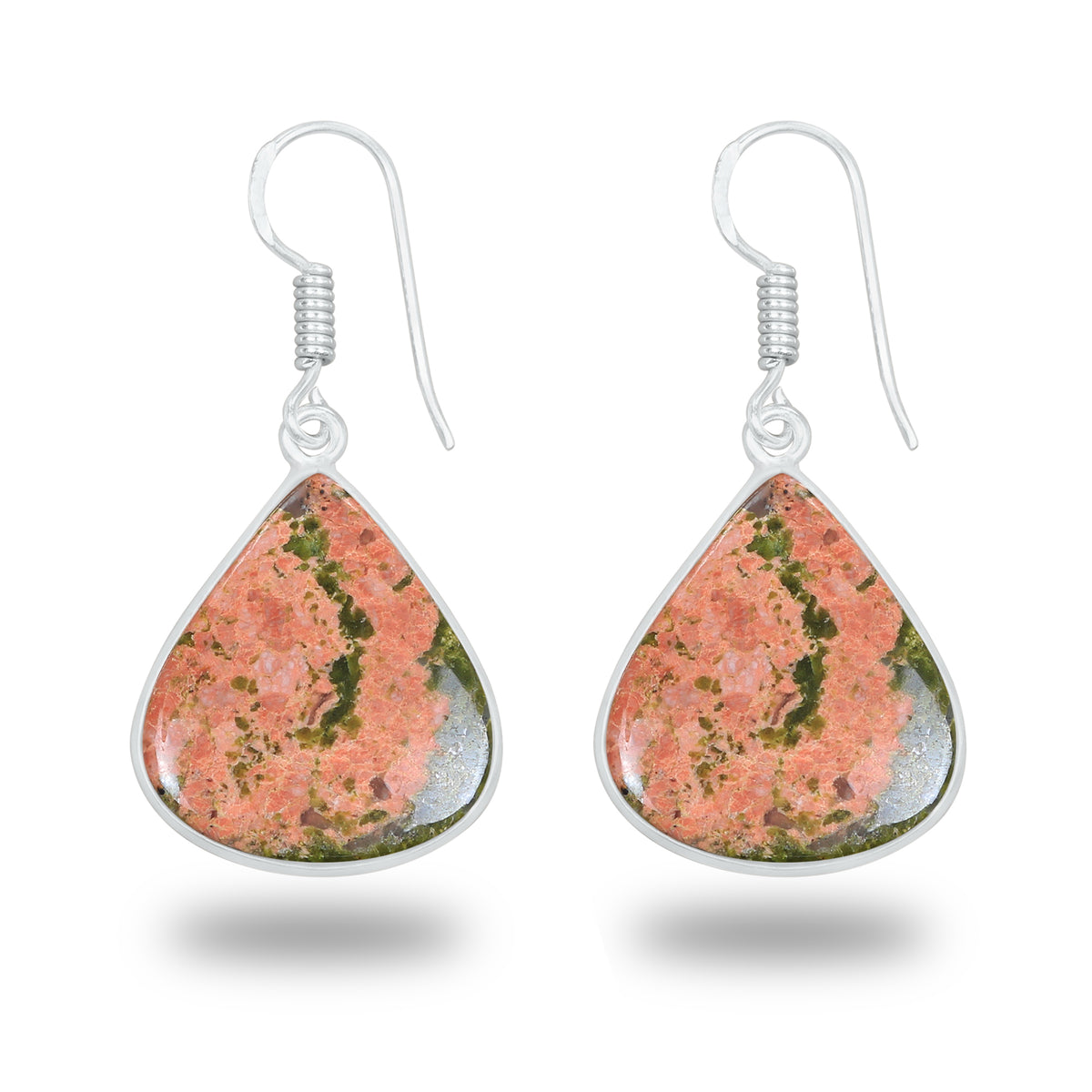 Unakite Earrings – Silver-Plated, Handmade, Green & Pink Stone | Wholesale