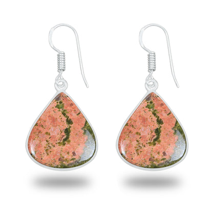 Unakite Earrings – Silver-Plated, Handmade, Green & Pink Stone | Wholesale