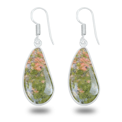 Unakite Earrings – Silver-Plated, Handmade, Green & Pink Stone | Wholesale
