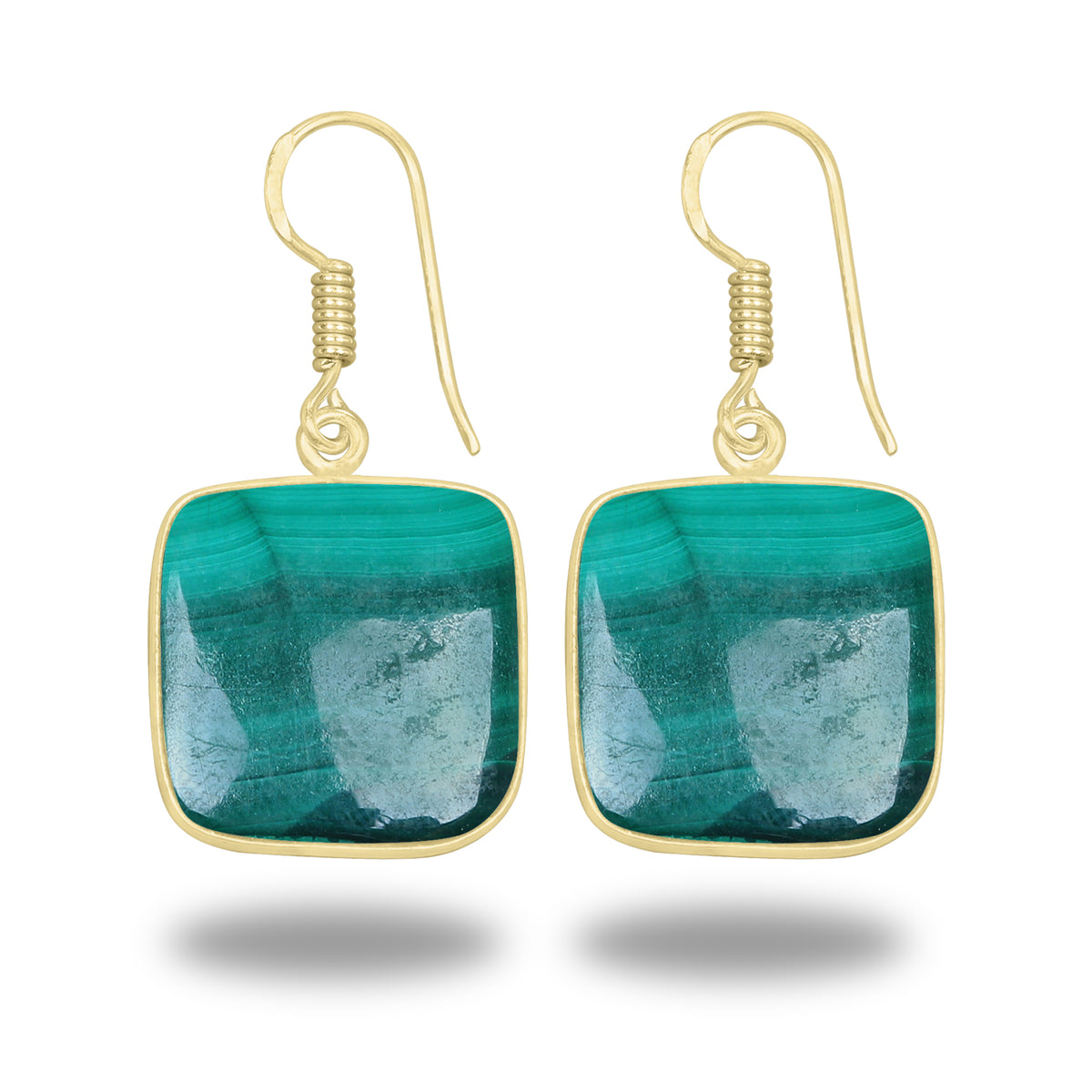 Malachite Earrings – 18K Gold-Plated Bezel, Handmade Minimal Design | Made to Order