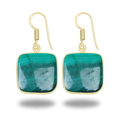 Malachite Earrings – 18K Gold-Plated Bezel, Handmade Minimal Design | Made to Order