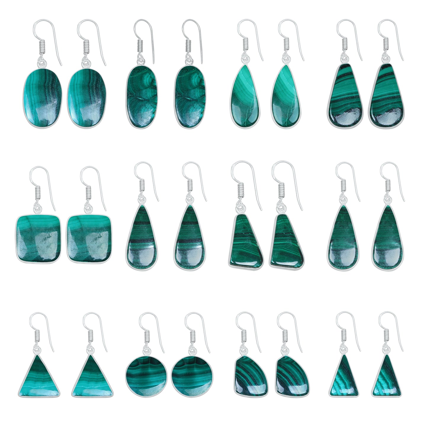 Boucles d'oreilles en malachite – Minimalistes, plaquées argent | Bijoux faits main en gros