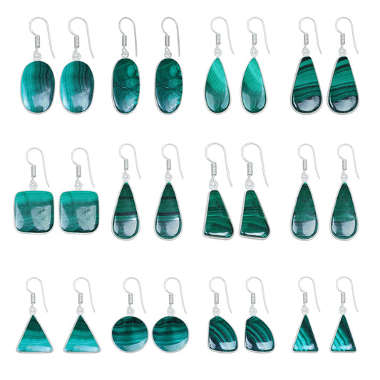 Malachite Earrings – Minimalist, Silver-Plated | Wholesale Handmade Jewelry