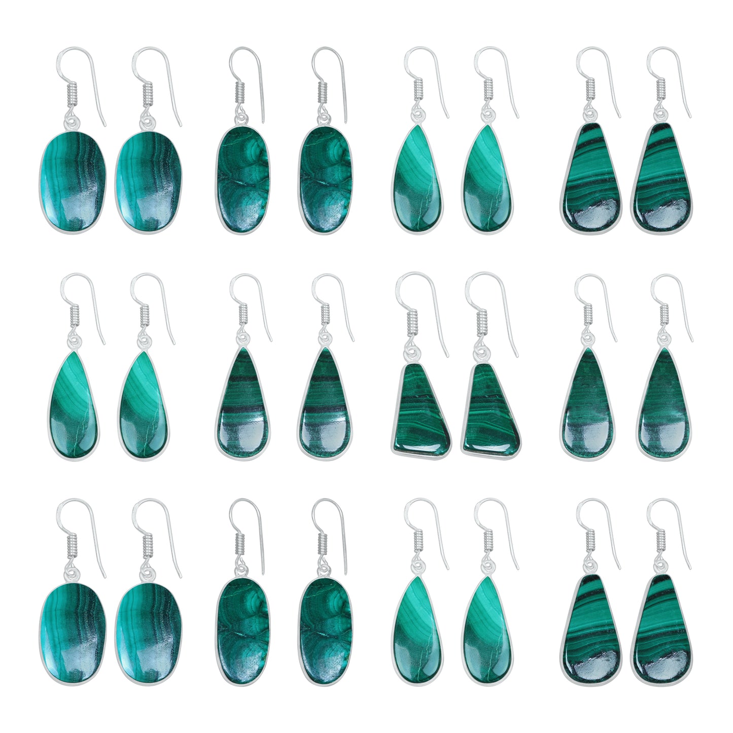 Boucles d'oreilles en malachite – Minimalistes, plaquées argent | Bijoux faits main en gros