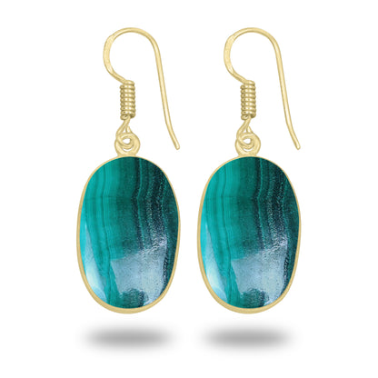 Malachite Earrings – 18K Gold-Plated Bezel, Handmade Minimal Design | Made to Order