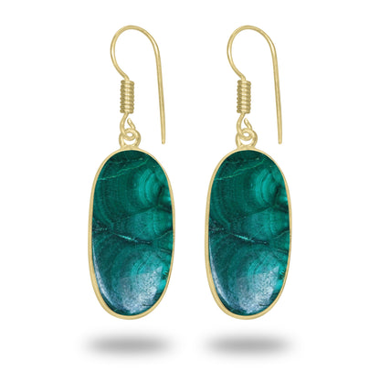 Malachite Earrings – 18K Gold-Plated Bezel, Handmade Minimal Design | Made to Order