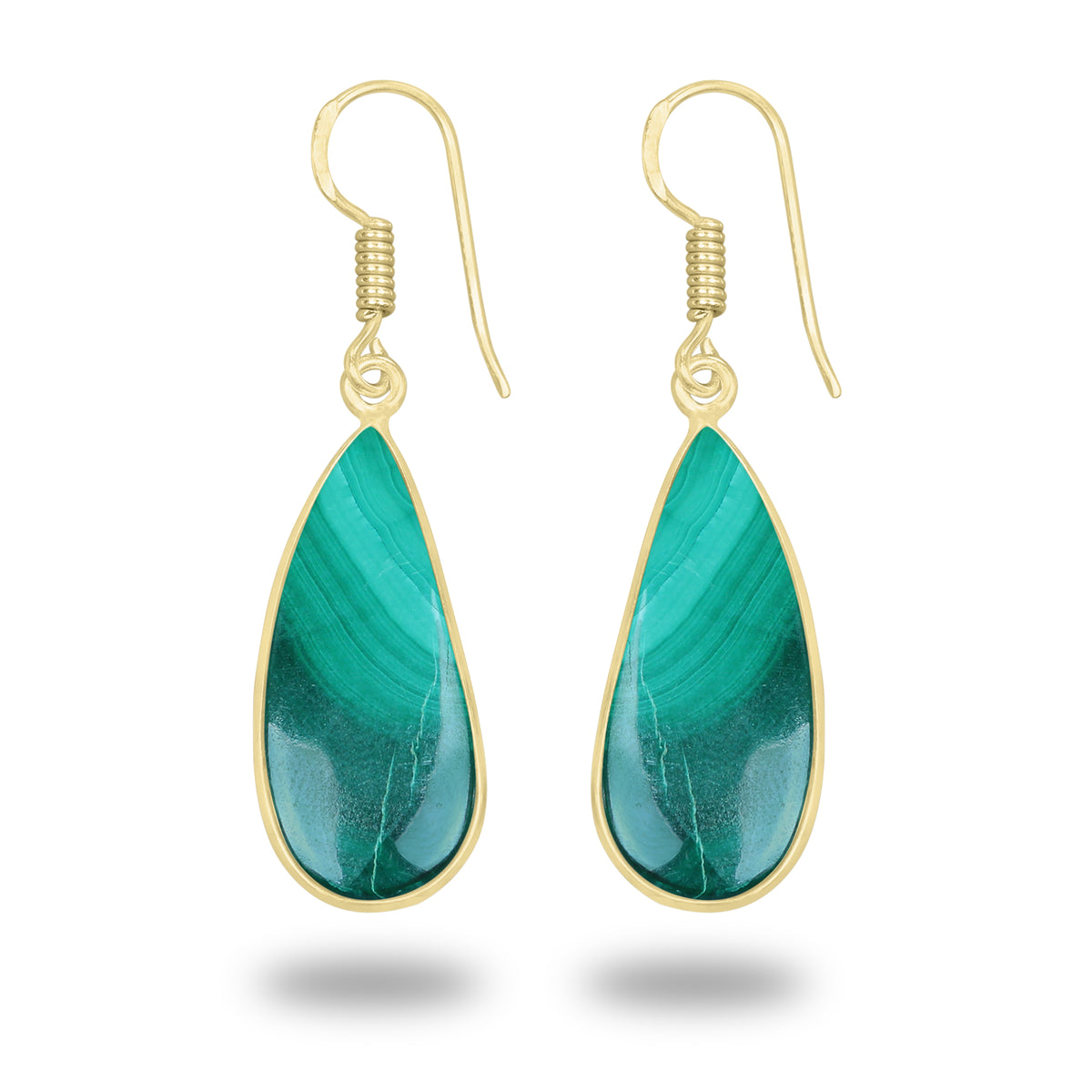Malachite Earrings – 18K Gold-Plated Bezel, Handmade Minimal Design | Made to Order