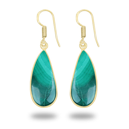 Malachite Earrings – 18K Gold-Plated Bezel, Handmade Minimal Design | Made to Order
