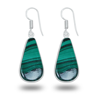 Boucles d'oreilles en malachite – Minimalistes, plaquées argent | Bijoux faits main en gros